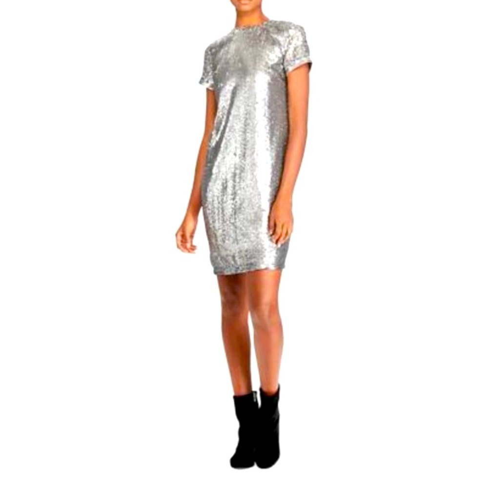 Lauren Ralph Lauren Stunning Full Silver Sequin Lined Short Sleeve Dress Size 0P